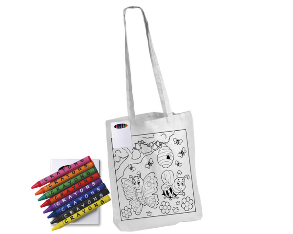CJB020 - Kids Long handle colouring bag with Crayo