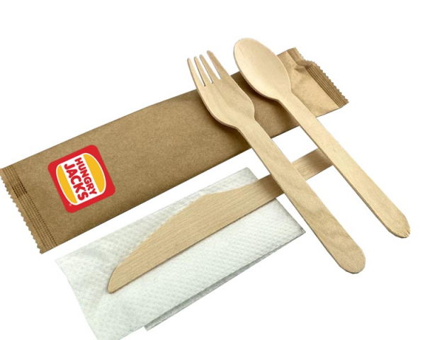 XEDZ-003 3pcs Wooden Cutlery Set with Napkin